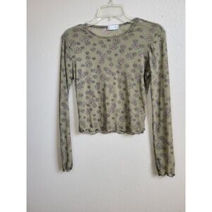 Altar'd State Women's Cropped Green Daisy Floral Sheer Long Sleeve 90s Top M